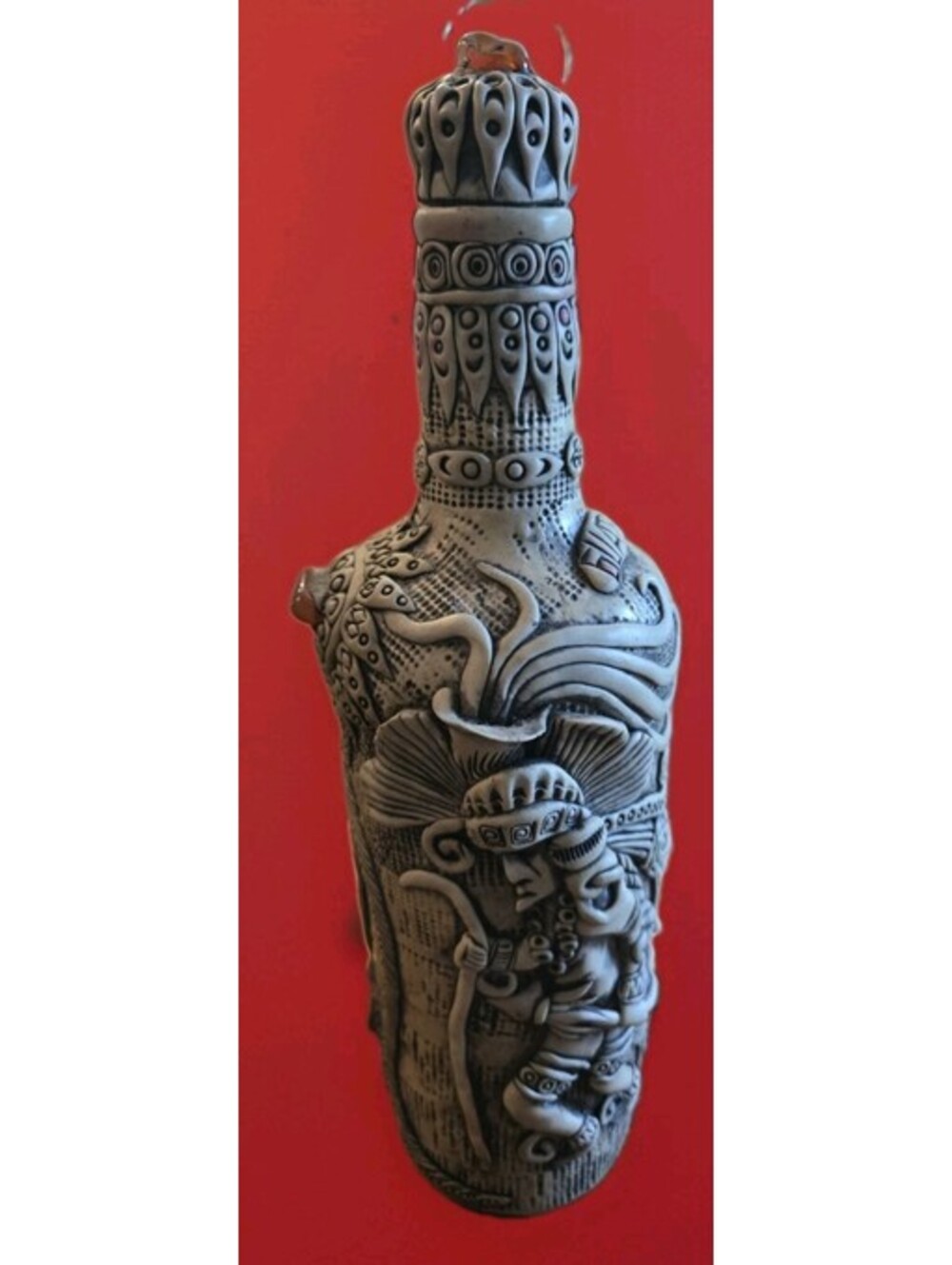 Vintage Guatemala Rum Bottle Bas Relief Embossed Etched Details Embedded Glass